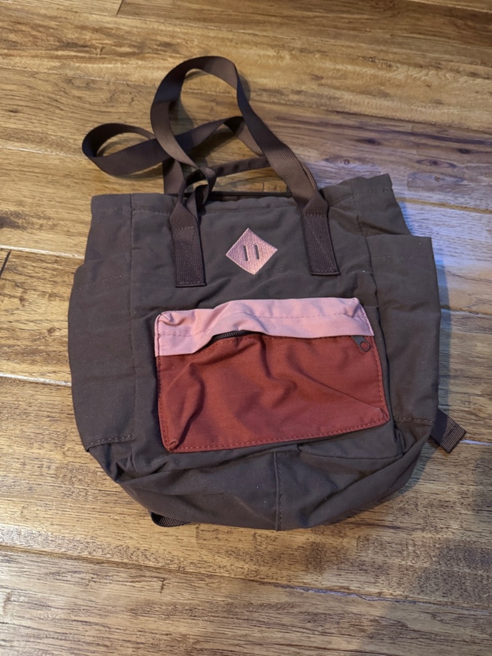 Brown Canvas Tote Bag with Pink and Rust Pocket - Unbranded